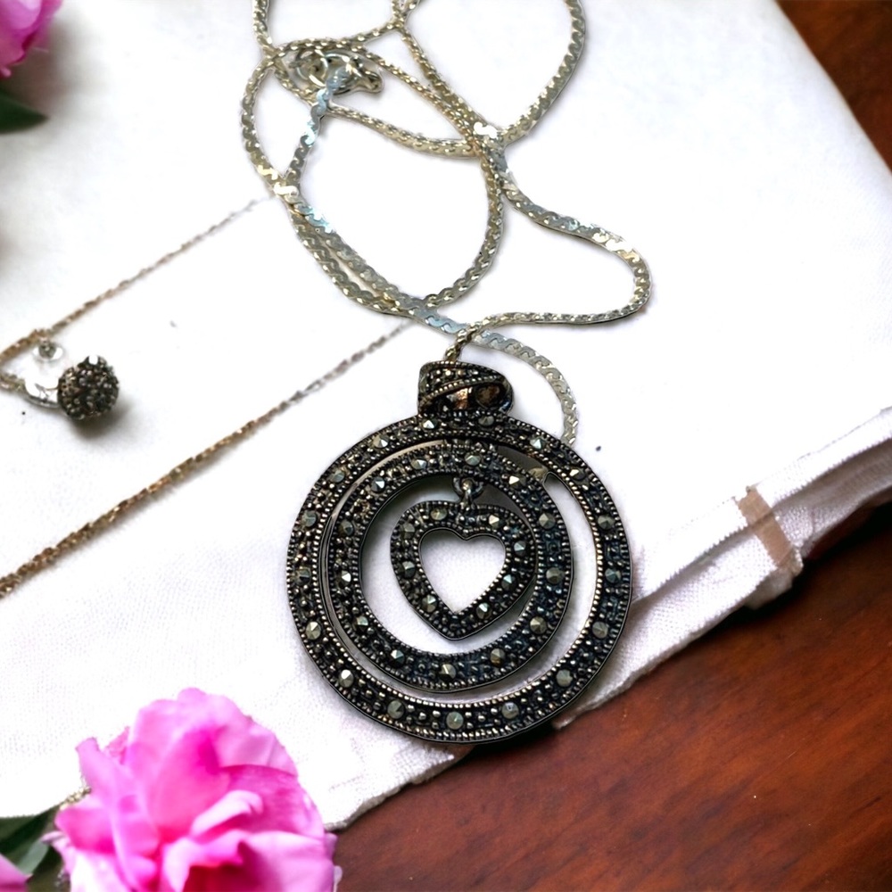 Sterling silver heart infinity necklace marcasite